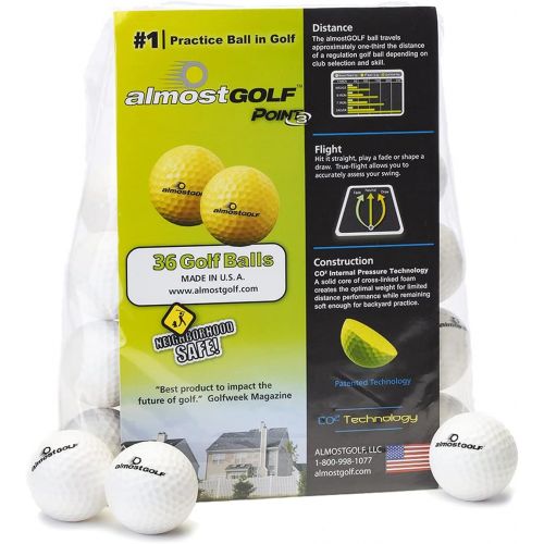  Best practice golf balls on the planet. Perfect for golf training. Solid contact for great feedback. Limited flight for backyard use. Safe for indoors. by AlmostGolf (36 Pack White