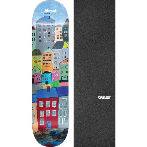  Almost Skateboards John Dilo Places/Left Skateboard Deck Resin-7-8.12 x 31.7 with Jessup WS Die-Cut Black Griptape - Bundle of 2 Items