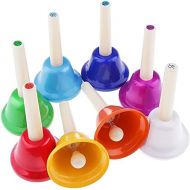 [아마존베스트]Alnicov Alnicov Music Hand Bell, Rhythm Band Children Play Hand Bells, 8 Sound, 8 Colours Music Bell for Children, Senior, Teacher, Desk Bell, Metal Hand Bells Set (One Set of 8 No