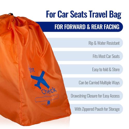  [아마존베스트]Alnoor USA Car Seat Travel Bag and Carrier for Gate Check with Travel Pouch - Bright Orange with Blue Letters for...