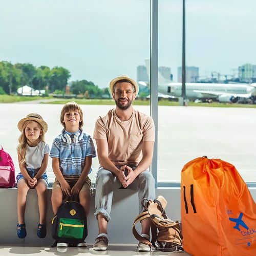  [아마존베스트]Alnoor USA Car Seat Travel Bag and Carrier for Gate Check with Travel Pouch - Bright Orange with Blue Letters for...