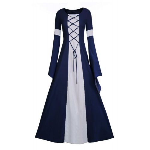  Aloe.W Women Medieval Dress Renaissance Lace Up Vintage Style Gothic Dress Floor Length Women Cosplay Dresses Retro Gown