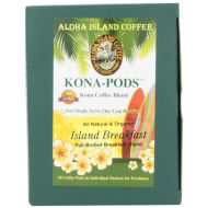 Aloha Island Coffee KONA-POD, Island Breakfast Med Light Roast, Kona & Hawaiian Coffee Blend, 18 Pods, 2 Packs
