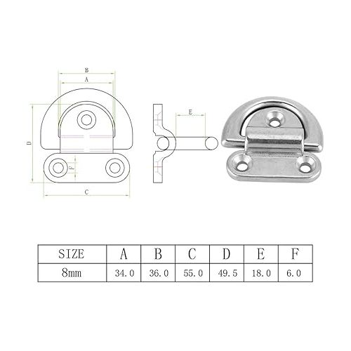  Alomejor D Ring Boat Folding Pad 316 Grade Stainless Steel Material Tie Down Cleat(4 Pcs 8mm)