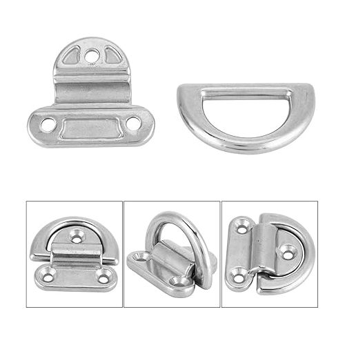  Alomejor D Ring Boat Folding Pad 316 Grade Stainless Steel Material Tie Down Cleat(4 Pcs 8mm)