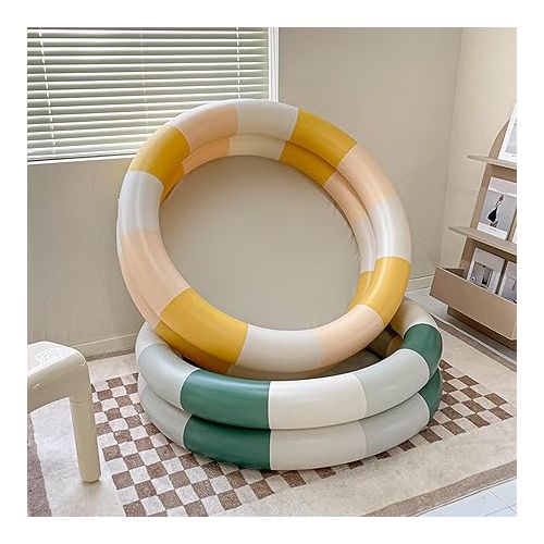  Thickened Baby Inflatable Pool, Cute Style Blow Up Swimming Pool, Space Saving for Indoor Outdoor Play (Yellow Stripe)