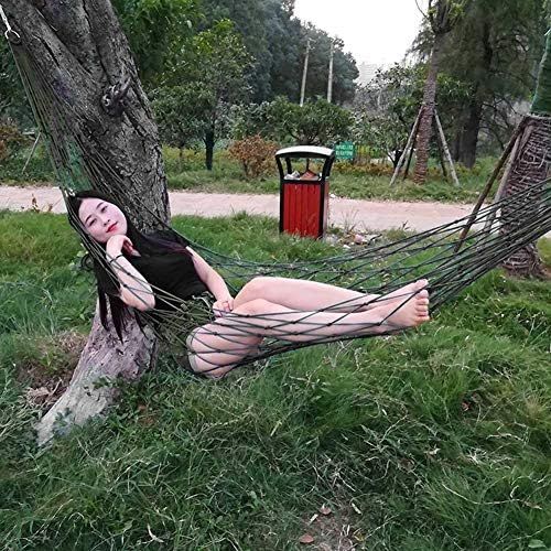  Alomejor Hammock Portable Strong Nylon Mesh Rope Camping Hammock Net Hanging Nets with Storage Bag for Hiking Outdoor Travel Sports Beach Yard