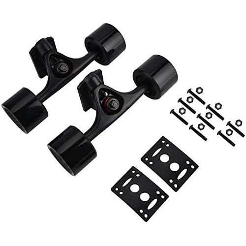  Alomejor Skateboard Truck Combo Set 2pcs Skateboard Truck+ 4pcs Skate Wheel+2pcs Riser Pad Bearing+ 8 Longboard Bolts+ 8 Skateboard Nut