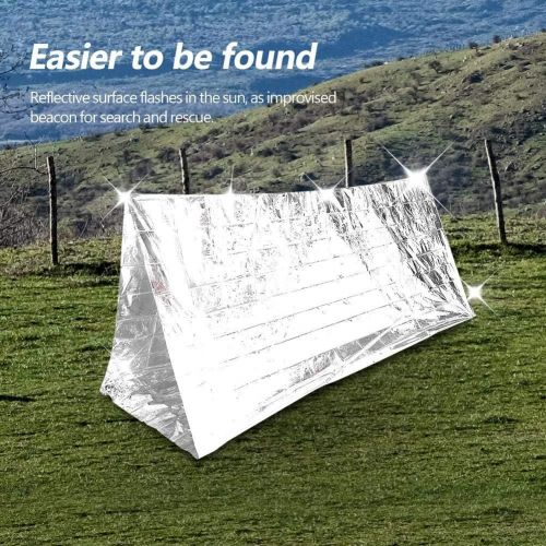  Alomejor Emergency Shelter Thermal Tent Survival Cold Weather Tent Mylar Material Lightweight Waterproof Tent Against Wind, Rain, Cold, Storm and Hypothermia Used for Outdoor Activities