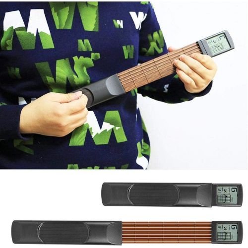  [아마존베스트]Alomejor Guitar Chord Trainer, Mini 6 Fret Pocket Guitar Portable Practice Tool Guitar Finger Storage Exercise Device with Rotating Card Screen for Beginners