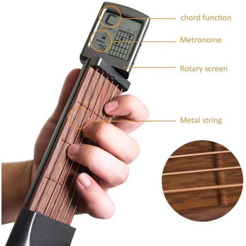  [아마존베스트]Alomejor Guitar Chord Trainer, Mini 6 Fret Pocket Guitar Portable Practice Tool Guitar Finger Storage Exercise Device with Rotating Card Screen for Beginners