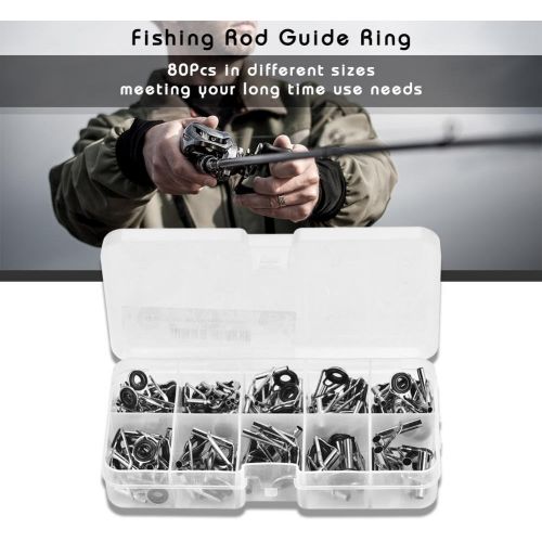  [아마존베스트]Alomejor Fishing Rod Guide Stainless Steel Carbon Spinning Rod Guides Fishing Rod Eye Guides Line Rings Mixed 10 Sizes for Outdoor Fishing