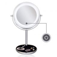 AlonSwallow Makeup Mirror with Light Touch Sensor Led Desktop Double-Sided Makeup with Light Desktop Portable Magnifying Mirror 5 Times Make-up Mirror