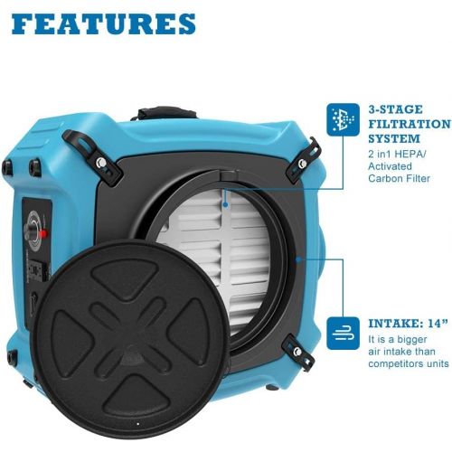  ALORAIR PureAiro HEPA Max 870 Air Scrubber 3-Stage Filtration,Negative Machine Air Scrubber Professional Water Damage Restoration for Air Cleaner up to 550 CFM