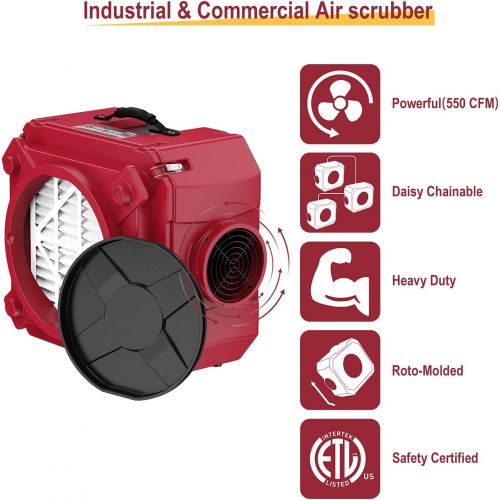  ALORAIR 4 Pack CleanShield HEPA 550 Industrial Commercial HEPA Air Scrubber, cETL Listed, GFCI Outlet, 10 Years Warranty, Red