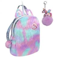 Alpacasso Cute Plush Unicorn Backpack, Soft Plush Rainbow Backbag Mini Unicorn Backpack for Girls Toddler Backpack.