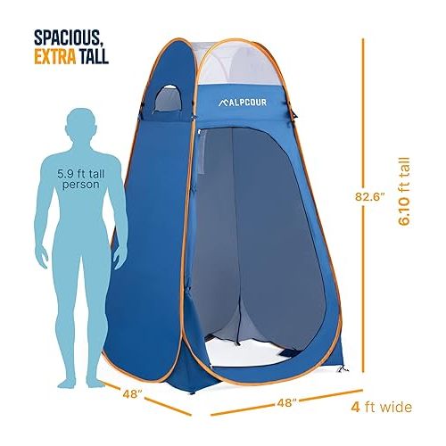  Alpcour Portable Pop Up Tent - Privacy Tent for Portable Toilet, Shower and Changing Room for Camping and Outdoors - Spacious, Extra Tall and Waterproof with Utility Accessories - Sturdy and Easy Fold