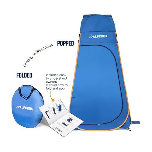  Alpcour Portable Pop Up Tent - Privacy Tent for Portable Toilet, Shower and Changing Room for Camping and Outdoors - Spacious, Extra Tall and Waterproof with Utility Accessories - Sturdy and Easy Fold