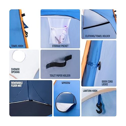  Alpcour Portable Pop Up Tent - Privacy Tent for Portable Toilet, Shower and Changing Room for Camping and Outdoors - Spacious, Extra Tall and Waterproof with Utility Accessories - Sturdy and Easy Fold