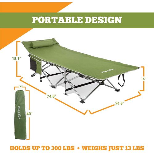  [아마존베스트]Alpcour Folding Camping Cot  Deluxe Collapsible Single Person Bed in a Bag w/Pillow for Indoor & Outdoor Use  Ultra Lightweight, Comfortable, Heavy Duty Design Holds Adults & Kid