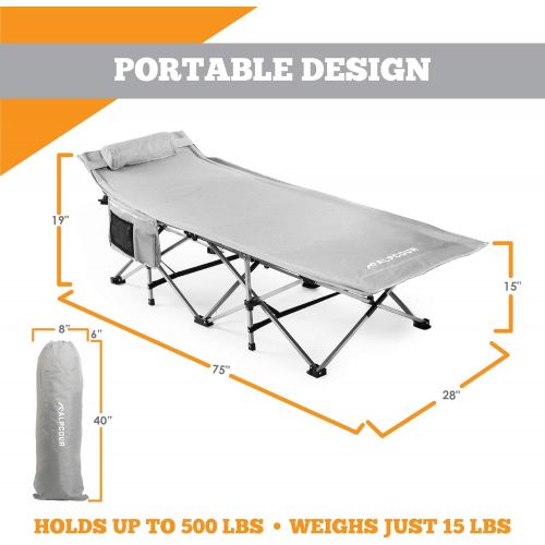  Extra Large Camping Cot ? Alpcour Heavy Duty Compact XL Bed in a Bag with Pillow for Adults & Kids ? Portable Folding Steel Frame & Comfortable Lightweight Polyester ? 75x28” ? Wei