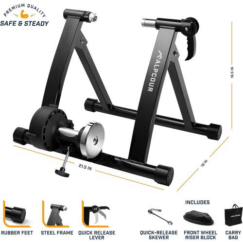  [아마존베스트]Alpcour Bike Trainer Stand  Portable Stainless Steel Indoor Trainer w/ Magnetic Flywheel, Noise Reduction, 6 Resistance Settings, Quick-Release & Bag  Stationary Exercise for Roa