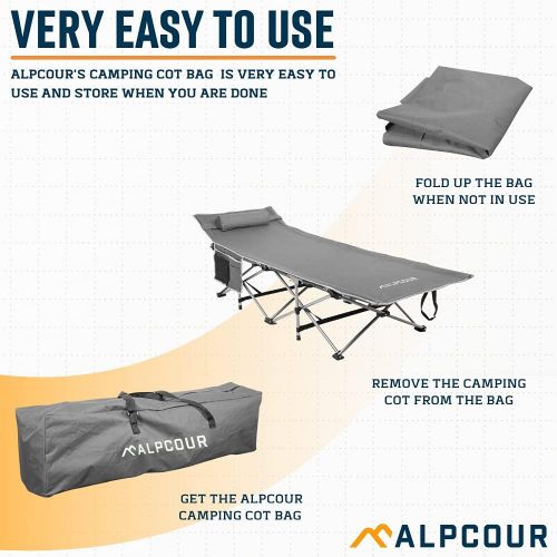  Alpcour Camping Cot Bag?for Outdoor Camping, Travel and Beach ? 42 Inch Heavy Duty Polyester Fabric Replacement Bag Fits Most Cots & Chairs ? Multifunctional and Easy to Carry & St