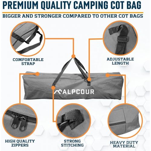  Alpcour Camping Cot Bag?for Outdoor Camping, Travel and Beach ? 42 Inch Heavy Duty Polyester Fabric Replacement Bag Fits Most Cots & Chairs ? Multifunctional and Easy to Carry & St