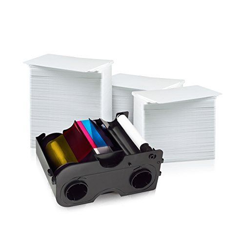  Fargo 250 Print YMCKO Ribbon for DTC400 (44230) and 300 AlphaCard Premium Blank PVC Cards Bundle