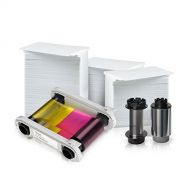 Evolis 500 Print YMCK Ribbon (RT4F010AAA), Clear 500 Print Retransfer Film (RTCL009NAA) and 500 AlphaCard Premium Blank PVC Cards Bundle