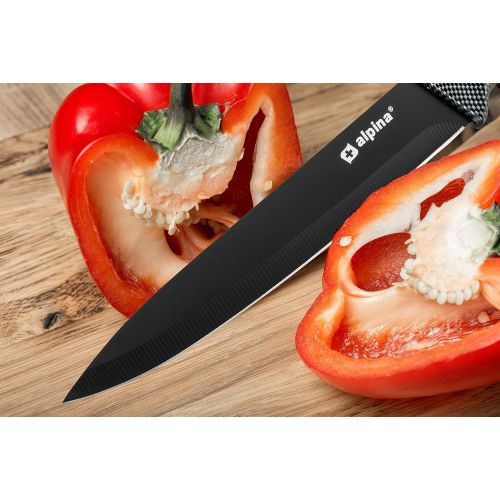  Alpina 6 teiliges Messer-Set Brot, Fleisch, Allzweck, Schaler und Santoku-Messer - Inklusive Sparschaler - Ideal fuer die Profikueche und auch semiprofessionelle Kueche