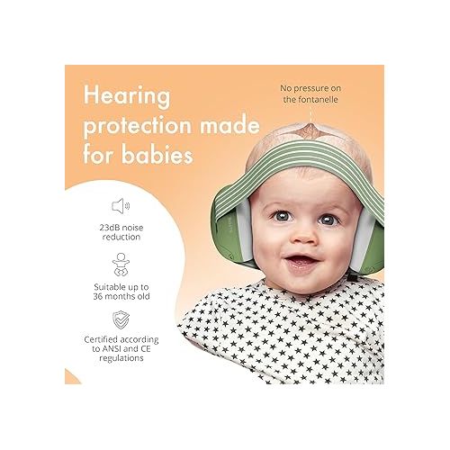  Alpine Muffy Baby Ear Protection for Babies and Toddlers up to 36 Months - CE & ANSI Certified - Noise Reduction Earmuffs - Comfortable Baby Headphones Against Hearing Damage & Improves Sleep - Green