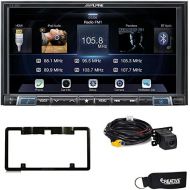 Alpine iLX-207 compatible with Apple Car Play & Android Auto, Rear View Camera + License Plate Frame, Trigger Module