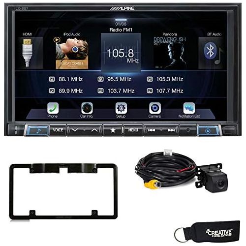  Alpine iLX-207 compatible with Apple Car Play & Android Auto, Rear View Camera + License Plate Frame, Trigger Module