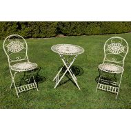 Alpine Corporation KIY212A-WT 3-Piece Floral Bistro Outdoor Conversation Set for Patio, Yard, Garden, 28-Inch Tall, White