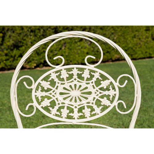  Alpine Corporation KIY212A-WT 3-Piece Floral Bistro Outdoor Conversation Set for Patio, Yard, Garden, 28-Inch Tall, White