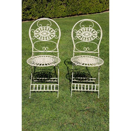  Alpine Corporation KIY212A-WT 3-Piece Floral Bistro Outdoor Conversation Set for Patio, Yard, Garden, 28-Inch Tall, White