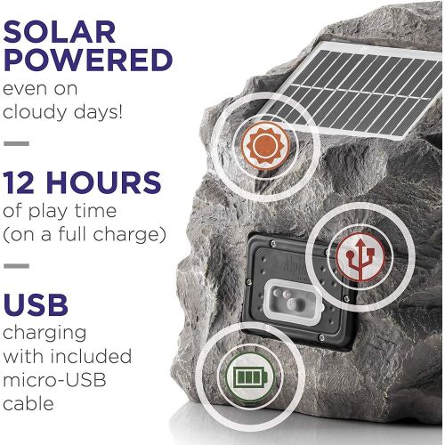  Alpine Corporations Revolutionary Solar & Bluetooth Outdoor Rock Speaker USB Charging Option Enabled Comes with 1 Year Warranty (Grey)