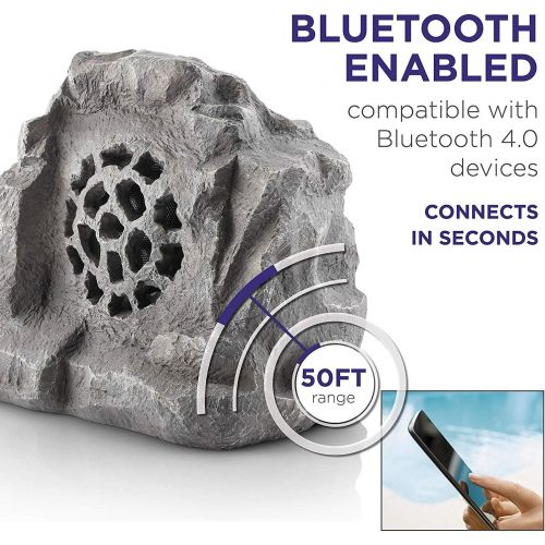  Alpine Corporations Revolutionary Solar & Bluetooth Outdoor Rock Speaker USB Charging Option Enabled Comes with 1 Year Warranty (Grey)