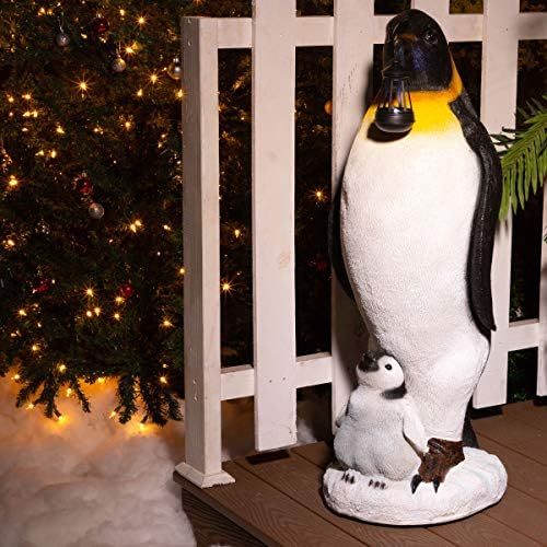  Alpine Corporation AZZ122SLR Solar Christmas Penguin wNestlingStatue, 37 Inch Tall, 37, Multicolor