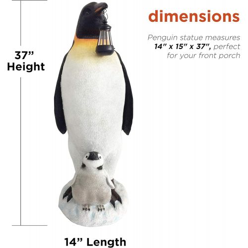  Alpine Corporation AZZ122SLR Solar Christmas Penguin wNestlingStatue, 37 Inch Tall, 37, Multicolor