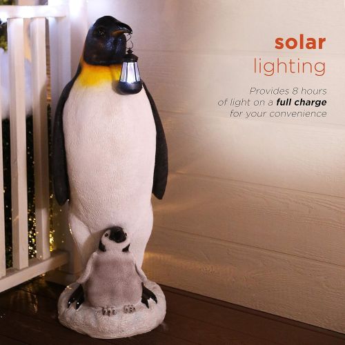  Alpine Corporation AZZ122SLR Solar Christmas Penguin wNestlingStatue, 37 Inch Tall, 37, Multicolor