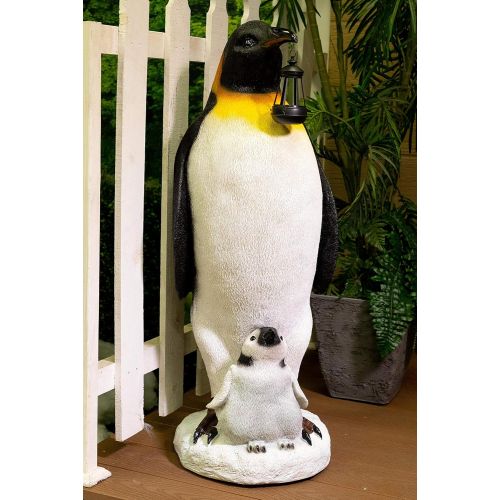  Alpine Corporation AZZ122SLR Solar Christmas Penguin wNestlingStatue, 37 Inch Tall, 37, Multicolor