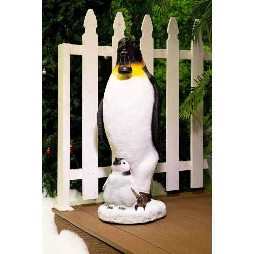  Alpine Corporation AZZ122SLR Solar Christmas Penguin wNestlingStatue, 37 Inch Tall, 37, Multicolor