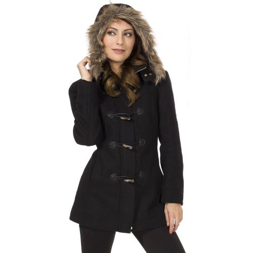  Alpine Swiss Duffy Womens Hooded Parka Fur Trim Wool Coat Toggle Button Jacket