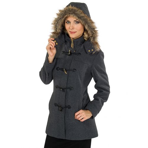  Alpine Swiss Duffy Womens Hooded Parka Fur Trim Wool Coat Toggle Button Jacket