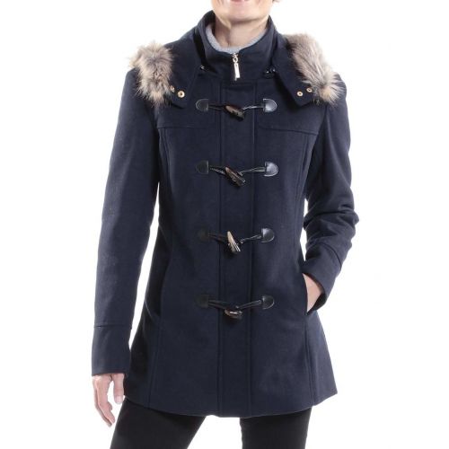  Alpine Swiss Duffy Womens Hooded Parka Fur Trim Wool Coat Toggle Button Jacket