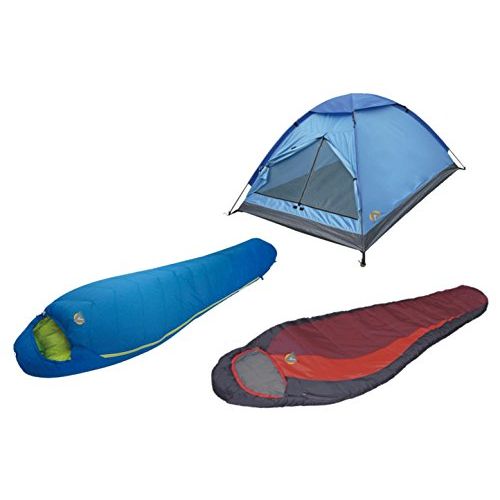  High Peak USA Alpinizmo Redwood (-5F) & Summit 20F + Monodome 3 Tent Combo Set, Blue/Red, One Size