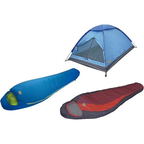  High Peak USA Alpinizmo Redwood (-5F) & Summit 20F + Monodome 3 Tent Combo Set, Blue/Red, One Size