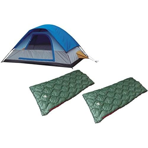  Alpinizmo High Peak USA A 5 Men Tent + 2 Ranger 20F Sleeping Bags Combo Set, BlueGreen, One Size